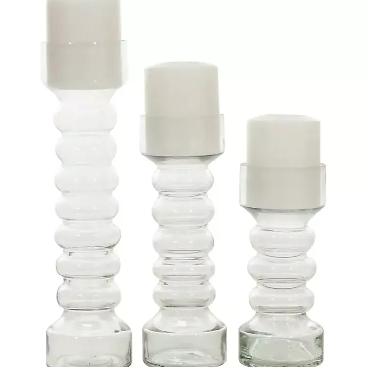 Outlet Blown Glass Curved 3-pc. Candle Holder Set Candle Holders