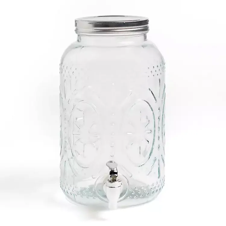 Kirklands Home Serving & Entertaining|Embossed Glass 1 Gallon Drink Dispenser Clear