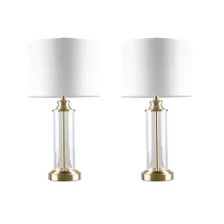 Kirklands Home Table Lamps|Clear Glass Base Gold Table Lamps, Set of 2 White