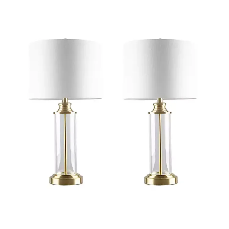 Kirklands Home Table Lamps|Clear Glass Base Gold Table Lamps, Set of 2 White