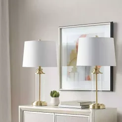 Kirklands Home Table Lamps|Clear Glass Base Gold Table Lamps, Set of 2 White