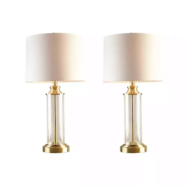 Kirklands Home Table Lamps|Clear Glass Base Gold Table Lamps, Set of 2 White