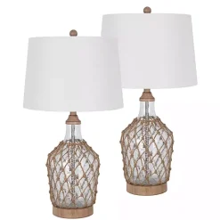 Kirklands Home Table Lamps|Clear Glass Coastal Netting Table Lamps, Set of 2 White