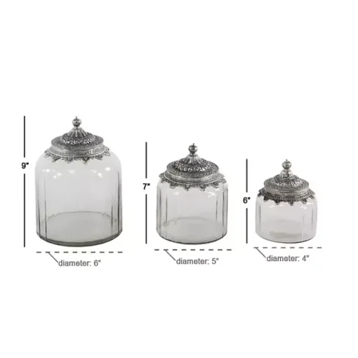 Sale Clear Glass Jars with Decorative Lids, Set of 3 Decorative Bowls & Jars