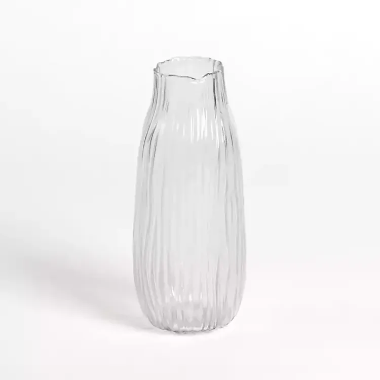 Outlet Glass Wavy Ribbed Vase, 10.25 in. Vases