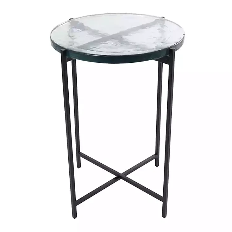 Kirklands Home Accent & End Tables|Clear Textured Glass & Black Iron Accent Table