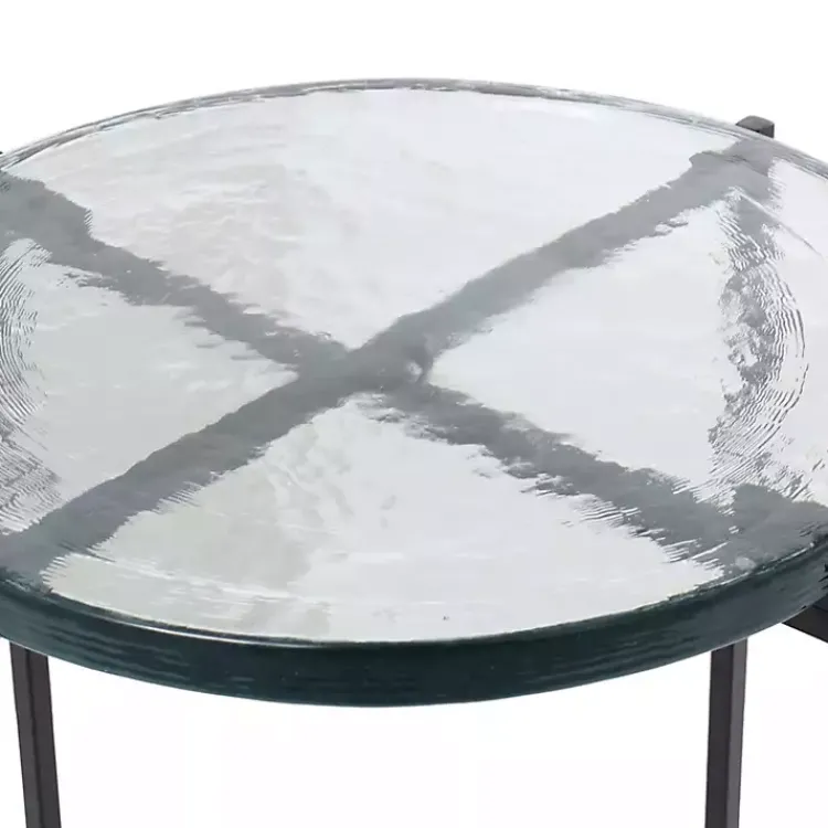 Kirklands Home Accent & End Tables|Clear Textured Glass & Black Iron Accent Table