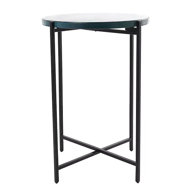 Kirklands Home Accent & End Tables|Clear Textured Glass & Black Iron Accent Table