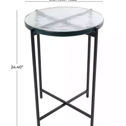 Kirklands Home Accent & End Tables|Clear Textured Glass & Black Iron Accent Table