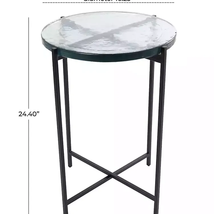 Kirklands Home Accent & End Tables|Clear Textured Glass & Black Iron Accent Table