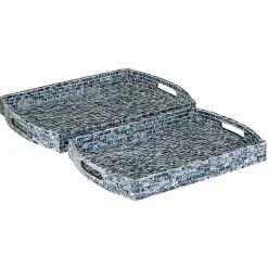 Discount Coastal Wood and Oyster Shell Trays, Set of 2 Decorative Trays
