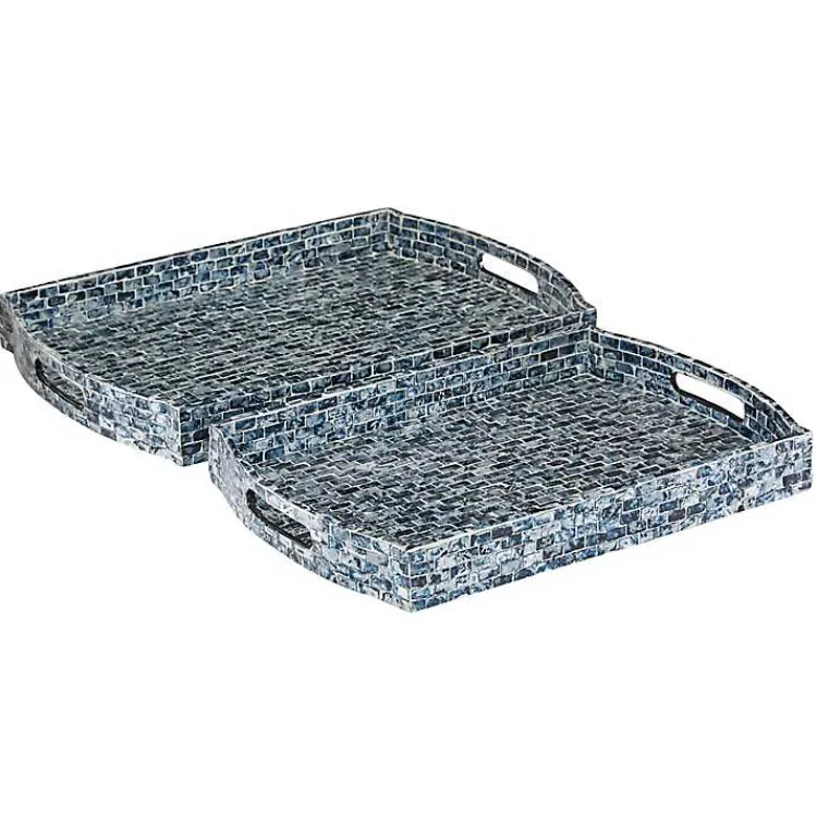 Discount Coastal Wood and Oyster Shell Trays, Set of 2 Decorative Trays