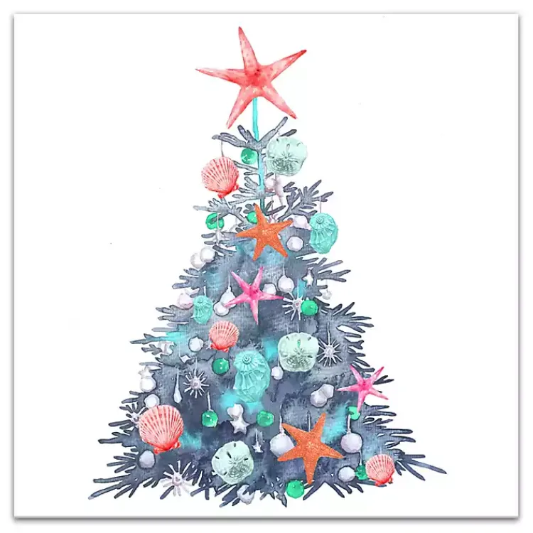 New Coastal Christmas Tree Canvas Art Print Christmas Art & Wall Decor