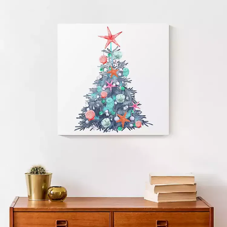 New Coastal Christmas Tree Canvas Art Print Christmas Art & Wall Decor