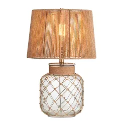 Kirklands Home Table Lamps|Coastal Clear Glass and Rope Table Lamp Tan
