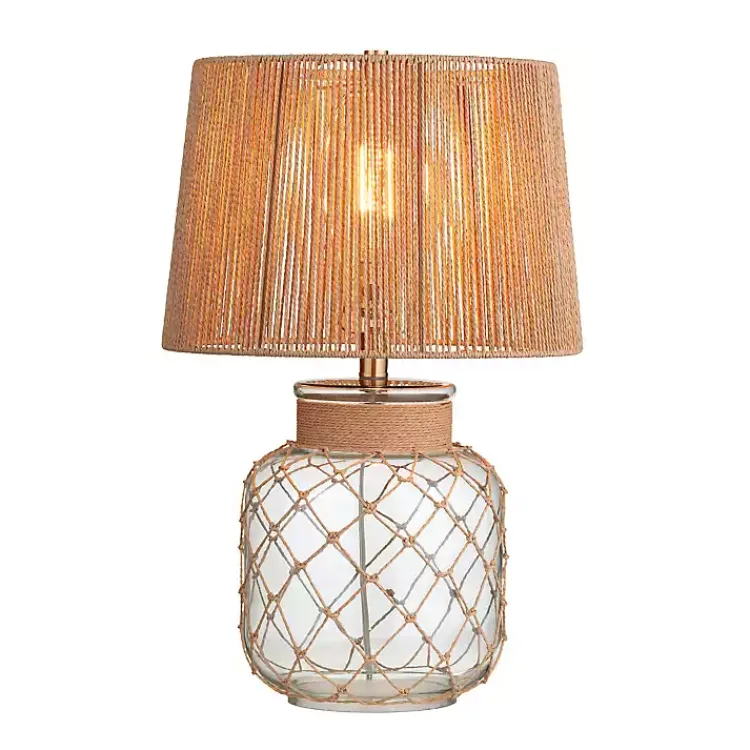 Kirklands Home Table Lamps|Coastal Clear Glass and Rope Table Lamp Tan