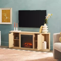 Kirklands Home Tv Stands & Media Consoles|Coastal Oak Reeded Fireplace Media Cabinet Tan