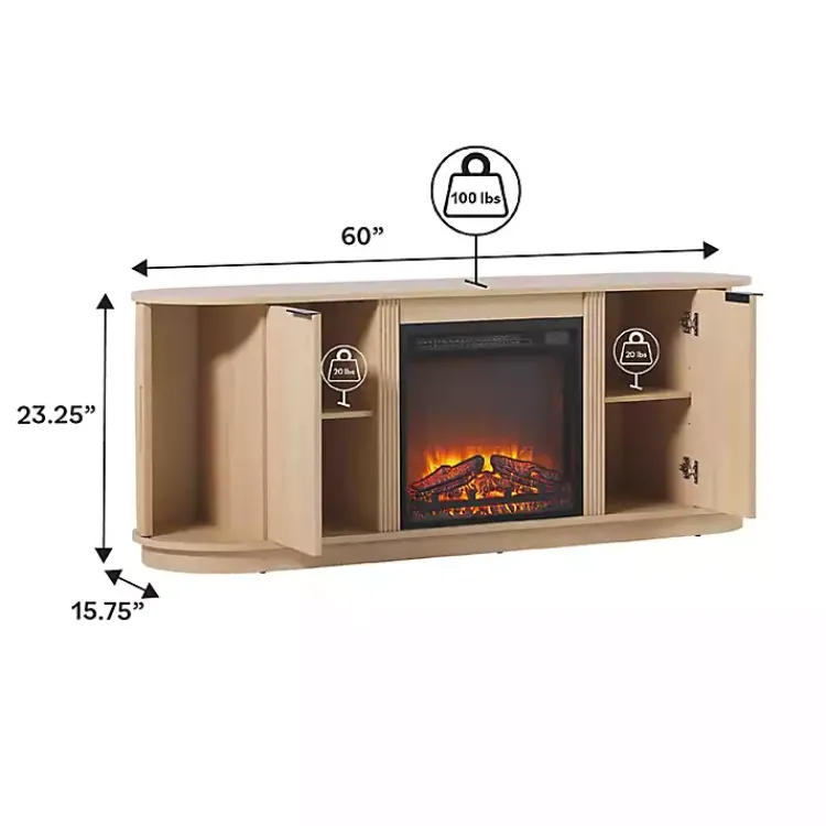 Kirklands Home Tv Stands & Media Consoles|Coastal Oak Reeded Fireplace Media Cabinet Tan