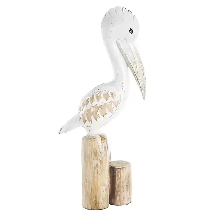 Discount Coastal Pelican Wood Statue Statues & Figurines