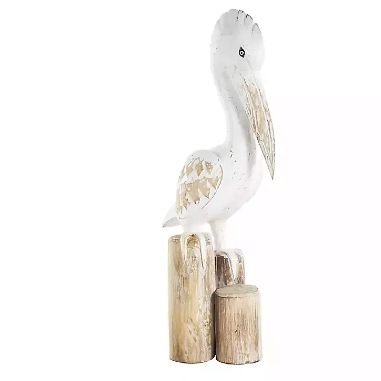 Discount Coastal Pelican Wood Statue Statues & Figurines