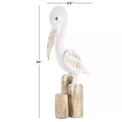 Discount Coastal Pelican Wood Statue Statues & Figurines