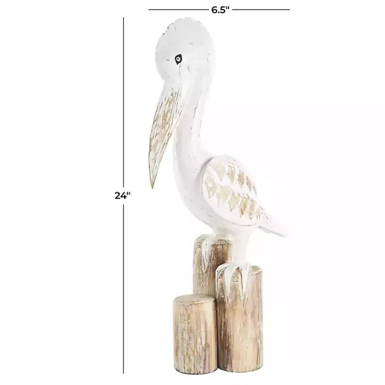 Discount Coastal Pelican Wood Statue Statues & Figurines