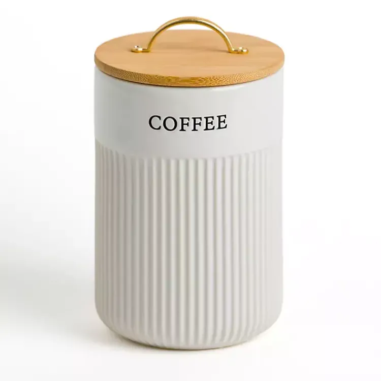 Kirklands Home Kitchen Storage|Coffee Ribbed Ceramic Canister Ivory