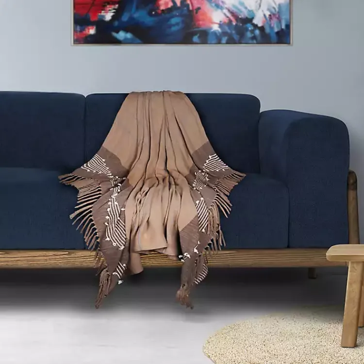 New Coffee Slub Striped Tassel Throw Blankets & Throws