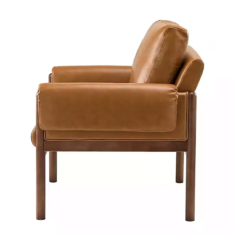 Kirklands Home Accent Chairs|Cognac Faux Leather and Wood Accent Chair Tan