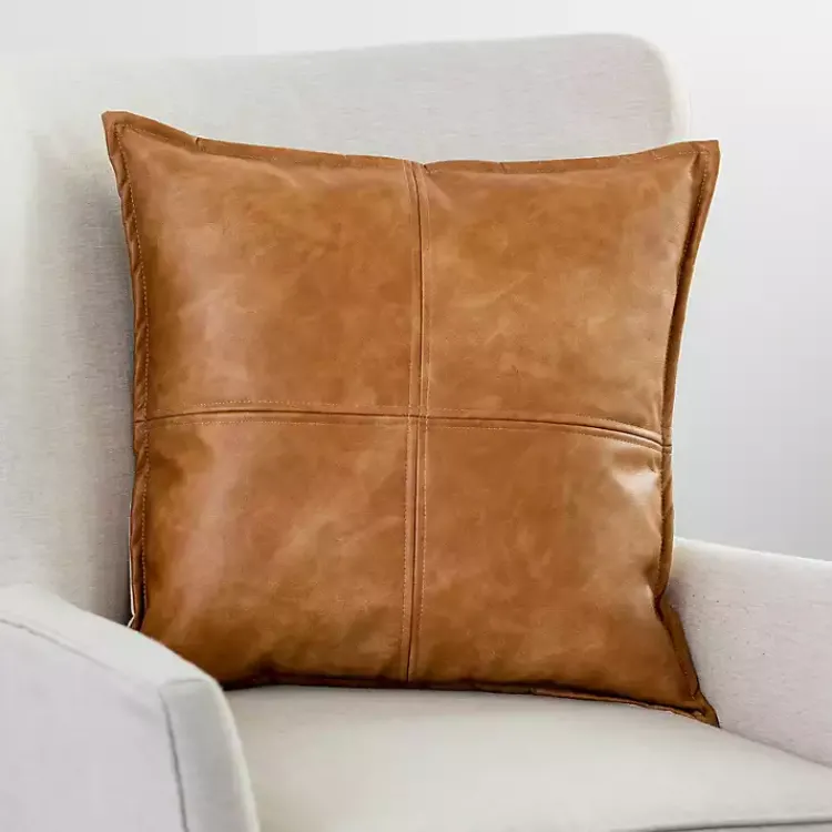 Clearance Cognac Faux Leather Throw Pillow Pillows