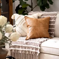 Clearance Cognac Faux Leather Throw Pillow Pillows