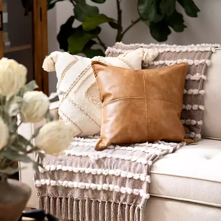 Clearance Cognac Faux Leather Throw Pillow Pillows