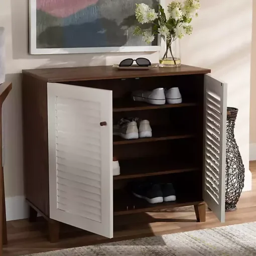 Kirklands Home Entryway Furniture|Collier Two-Tone Slatted Shoe Storage Cabinet