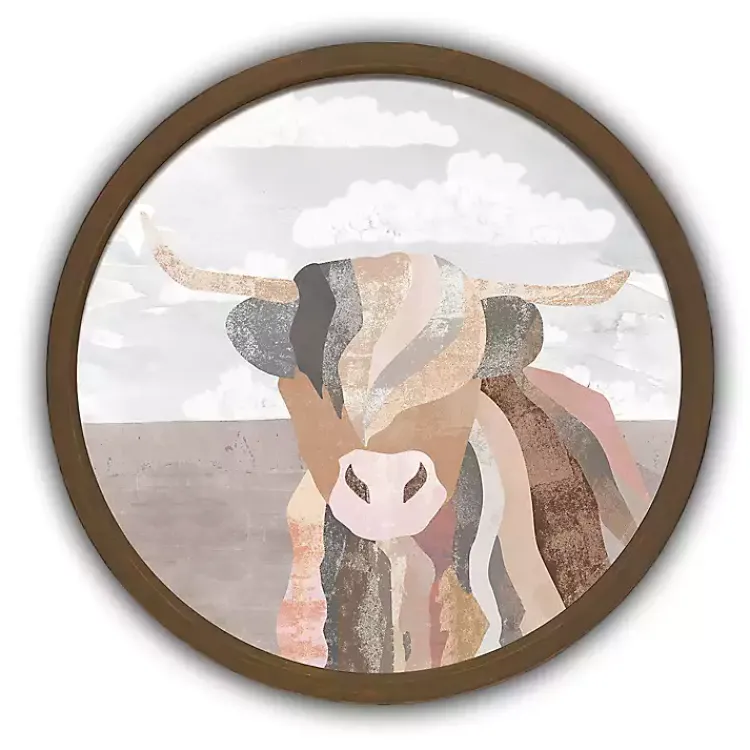 Kirklands Home Framed Art|Colorblock Highland Cow Round Framed Print Brown