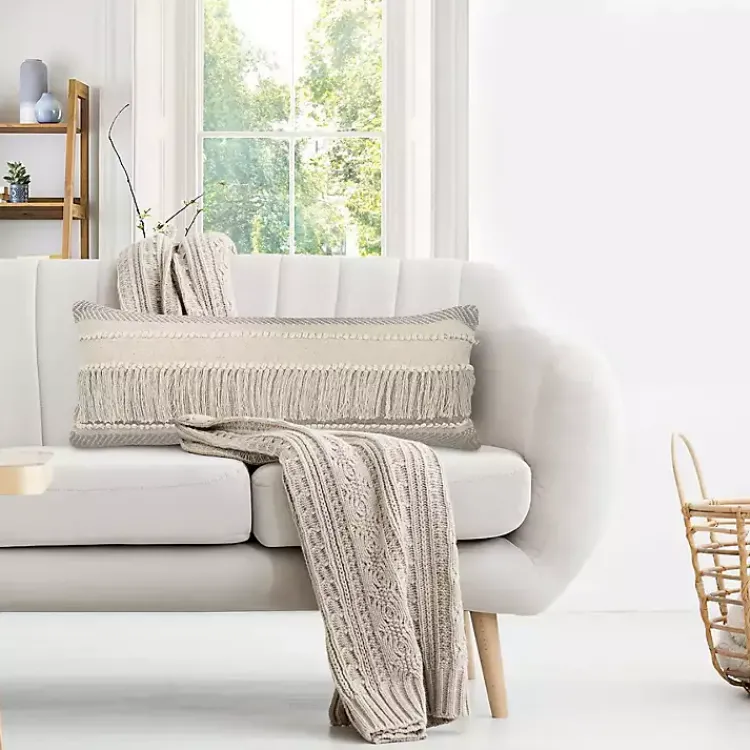 Best Comfort Beige Knots & Fringe Lumbar Pillow Pillows