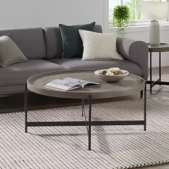 Kirklands Home Coffee Tables|Concrete Round Tray Top Coffee Table