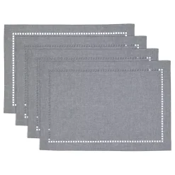 Kirklands Home Table Linens|Cool Laser-Cut Hemstitch Placemats, Set of 4 Gray