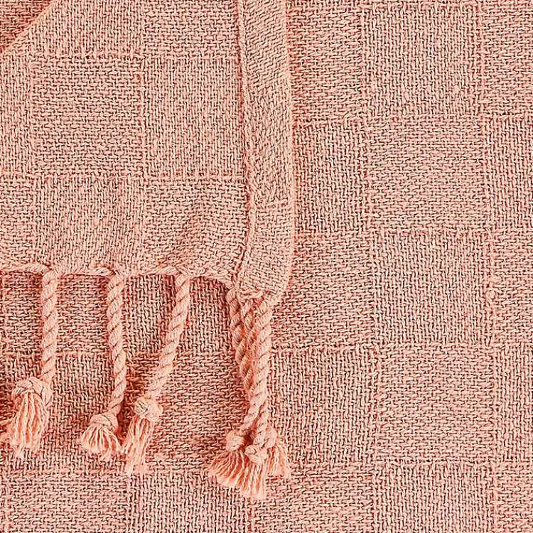 Sale Coral Checkered Weave Fringe Throw Blankets & Throws