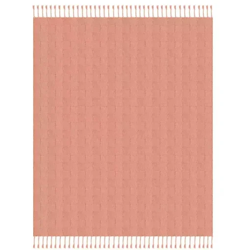 Sale Coral Checkered Weave Fringe Throw Blankets & Throws
