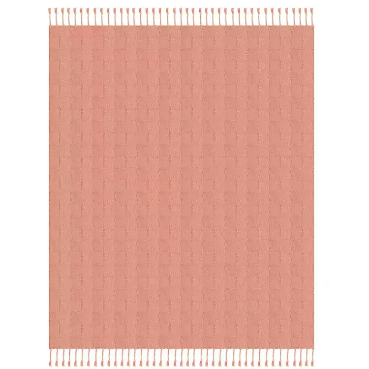 Sale Coral Checkered Weave Fringe Throw Blankets & Throws