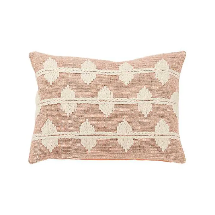 Sale Coral Heathered Embroidered Diamond Throw Pillow Pillows