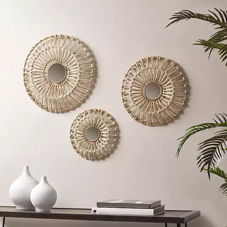 Kirklands Home Decorative Mirrors|Corn Husk Wrapped Mirrors, Set of 3