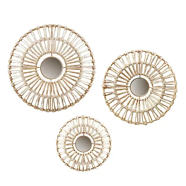 Kirklands Home Decorative Mirrors|Corn Husk Wrapped Mirrors, Set of 3