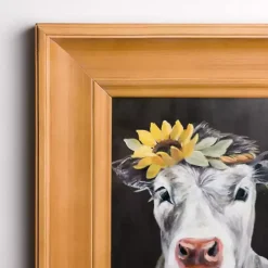 Kirklands Home Framed Art|Cow with Sunflower Crown Framed Art Print