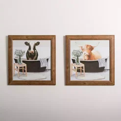 Kirklands Home Framed Art|Cows in the Bathtub Framed Art Prints, Set of 2 Multi