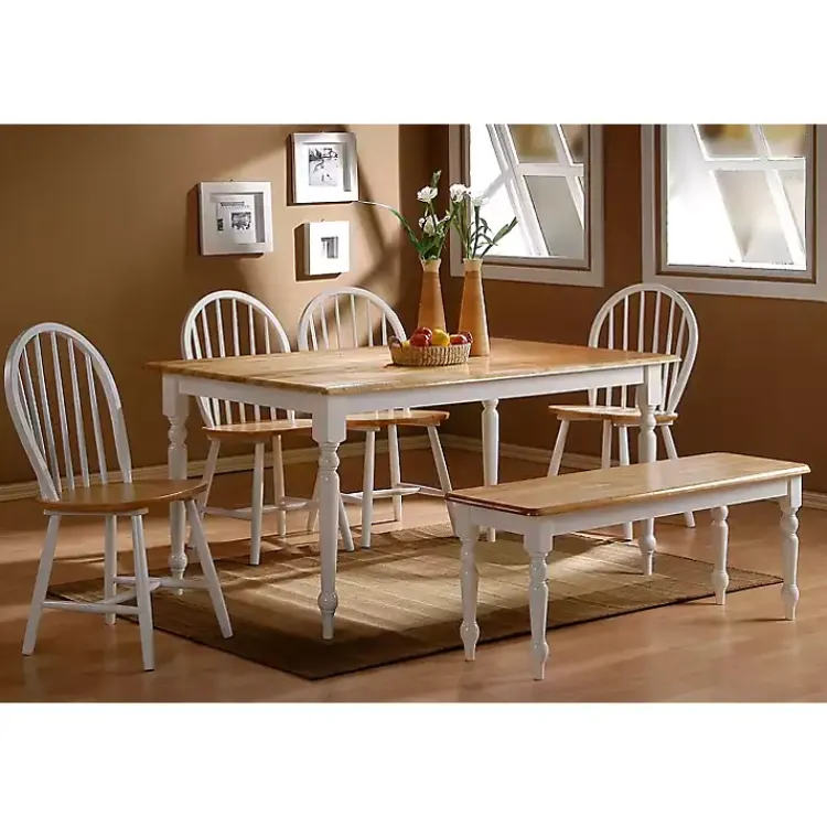 Kirklands Home Dining Chairs|Cream & Natural Wooden Dining Chairs, Set of 2 White