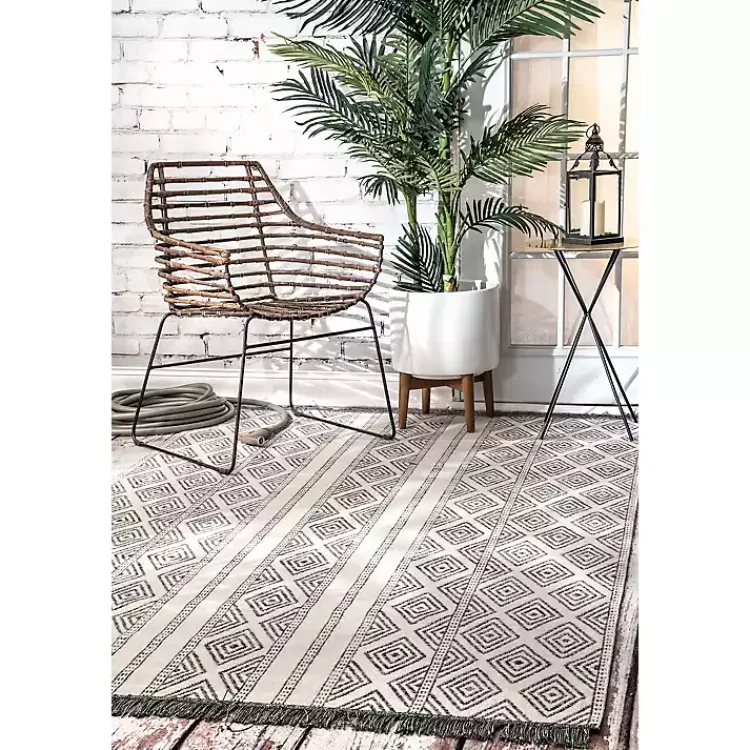 Kirklands Home Outdoor Rugs|Cream and Gray Miriam Striped Outdoor Rug, 5x8
