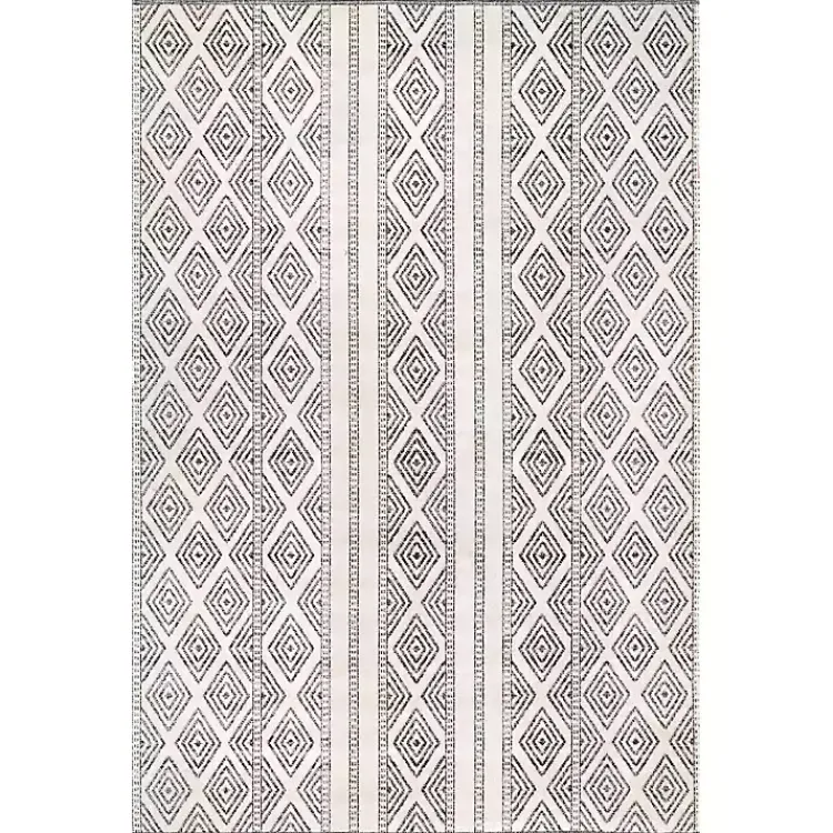 Kirklands Home Outdoor Rugs|Cream and Gray Miriam Striped Outdoor Rug, 5x8