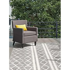 Kirklands Home Outdoor Rugs|Cream and Gray Miriam Striped Outdoor Rug, 5x8