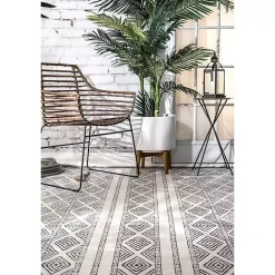 Kirklands Home Outdoor Rugs|Cream and Gray Miriam Striped Outdoor Rug, 5x8